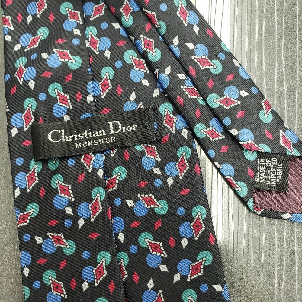 Christian Dior Monsieur Black & Multicolored Patterned Silk Tie - Gently Used